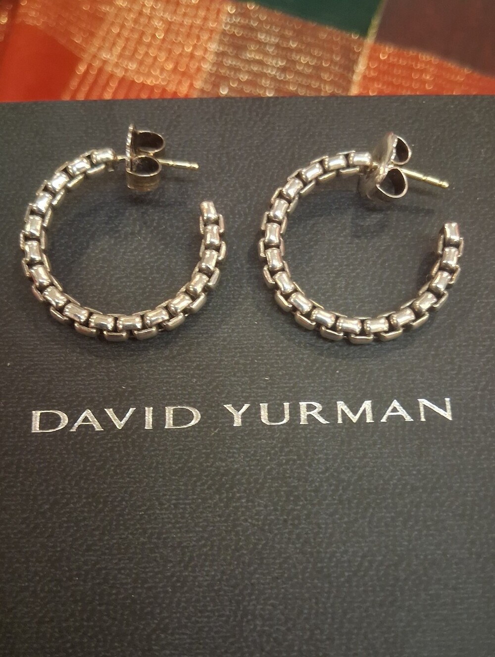 David Yurman Box Chain Silver Hoop Earrings